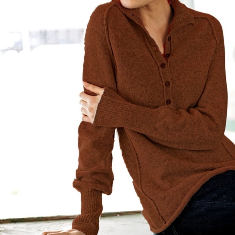 Peruvian Connection Brimfield henley sweater‎ royal alpaca pullover Orange Small